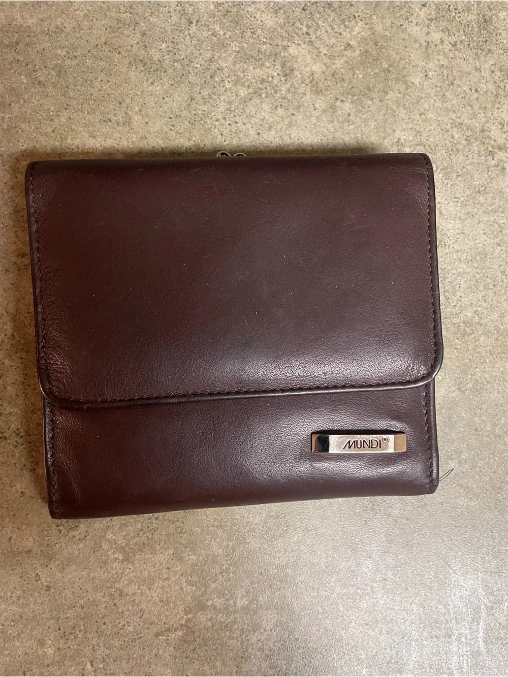 mundi Dark Brown Leather Men's Wallet with Silver Logo Plaque